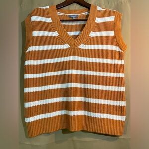 Marled Sweater Vest Tan/White Stripe Oversized Womens Medium M
